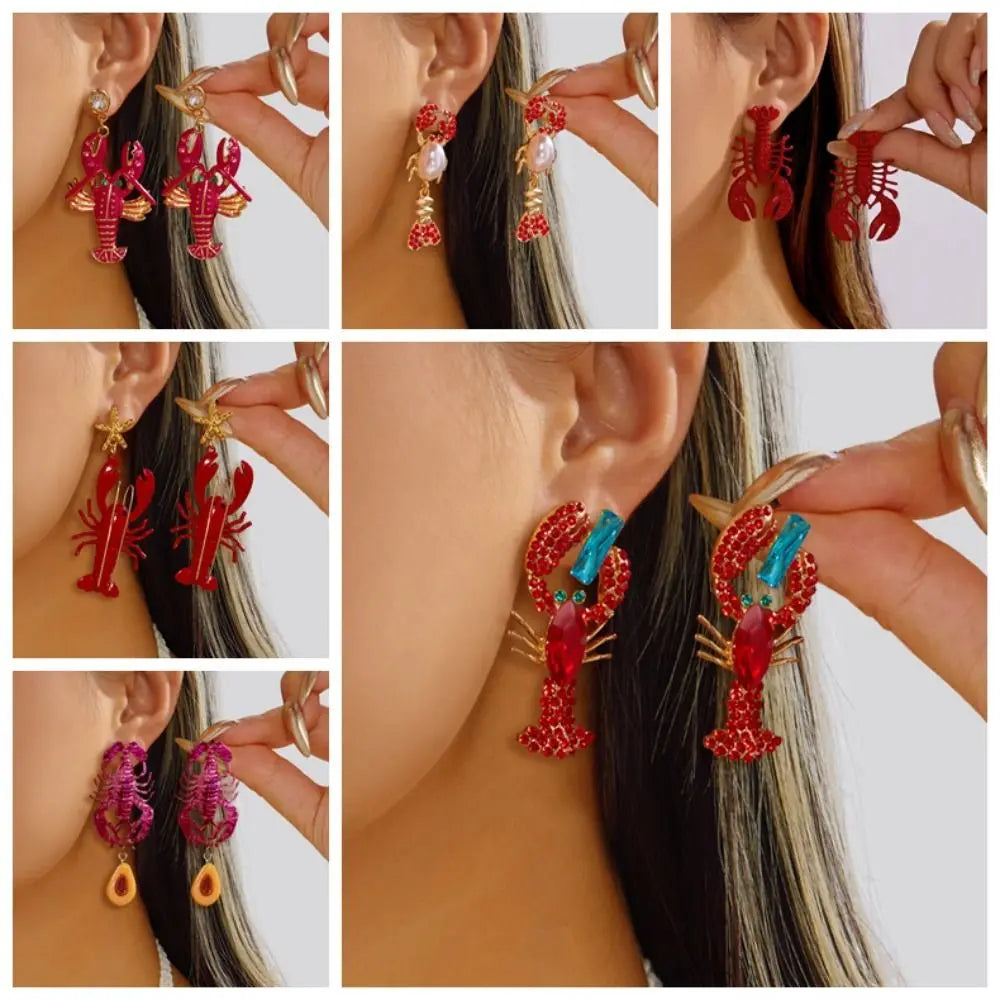 Creative Ocean Series Lobster Earrings Enameled Metal Exquisite Animal Earrings Ear Jewelry for Girls Ladies Oasis Select