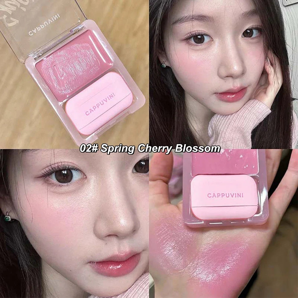 Portable Single Color Cream Blush Cute Gradient Heart Design Comes with Sponge Soft Natural Glow Blush for Daily Makeup Oasis Select 02