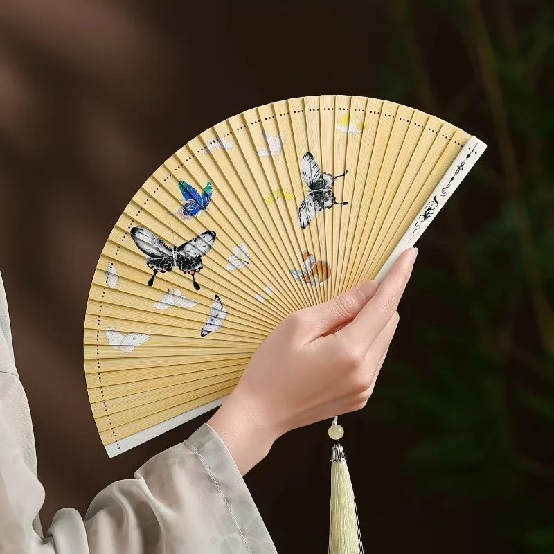 All Bamboo Folding Fan Compact and Portable Chinese Style Portable Ancient Style Folding Fan Cheongsam Fashion Show Oasis Select