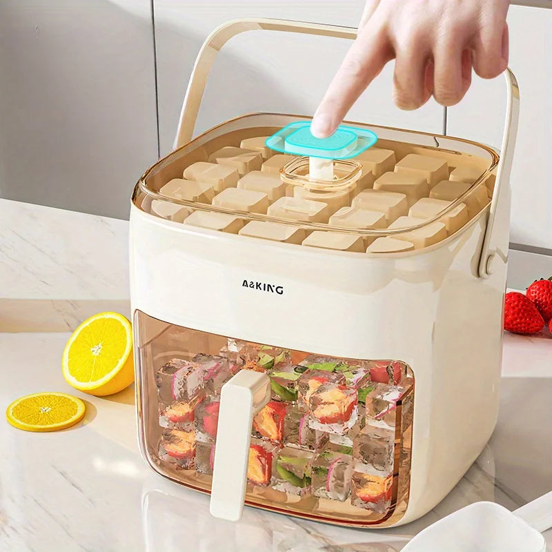 48-Cube Ice Maker with Easy Press Cap with Easy-press Lid Large Capacity Ice Cube Machine Reusable Food-grade Ice Cube Mold Oasis Select Beige
