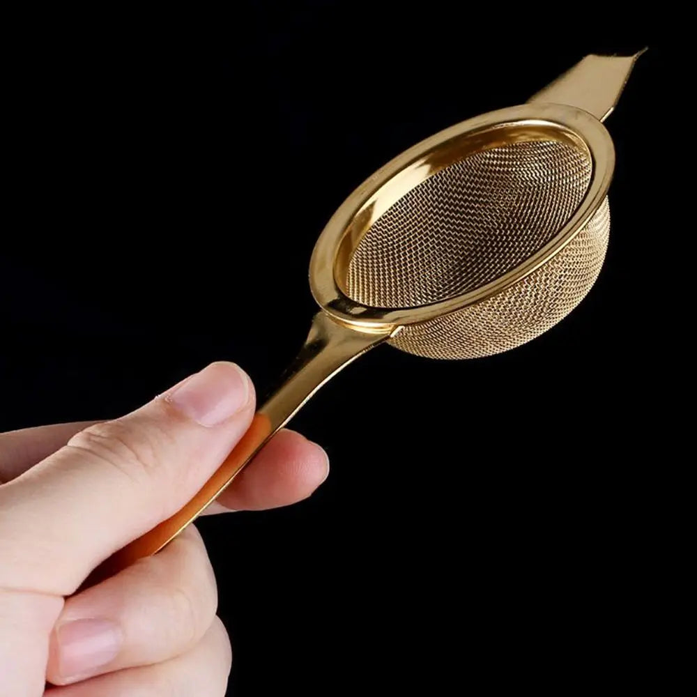 1Set Stainless Steel Mesh Colander Reusable Fine Tea Strainer Filters Kongfu Reusable Teapot Infuser With Handle Oasis Select gold