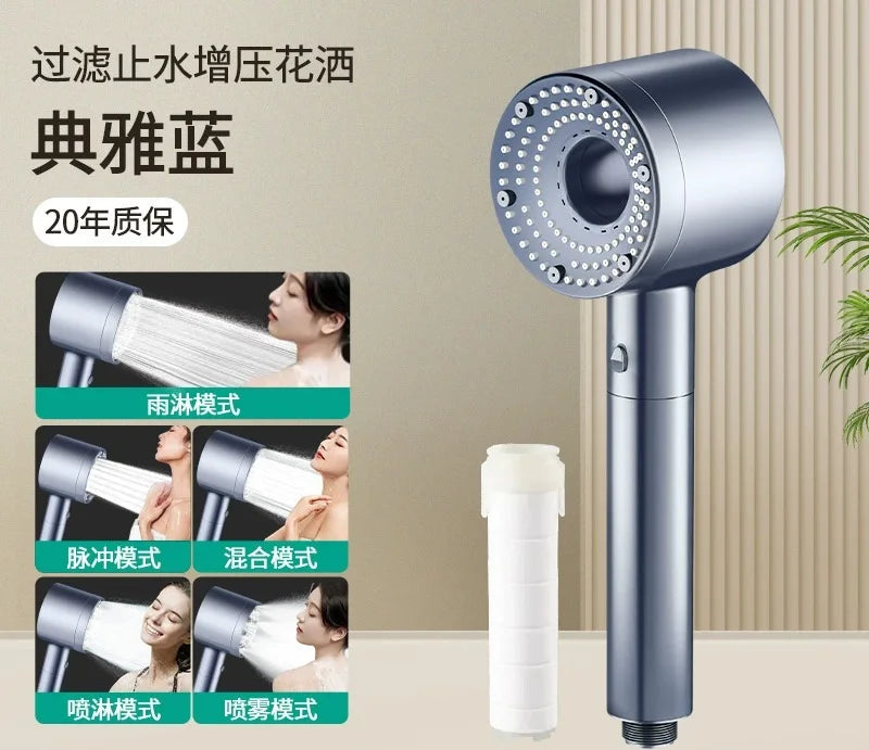 New 5 Modes Shower Head Large Flow Anion Filter Shower High Pressure Water Saving Mixer Shower Nozzle Bathroom Accessories Set Oasis Select Shower Head F