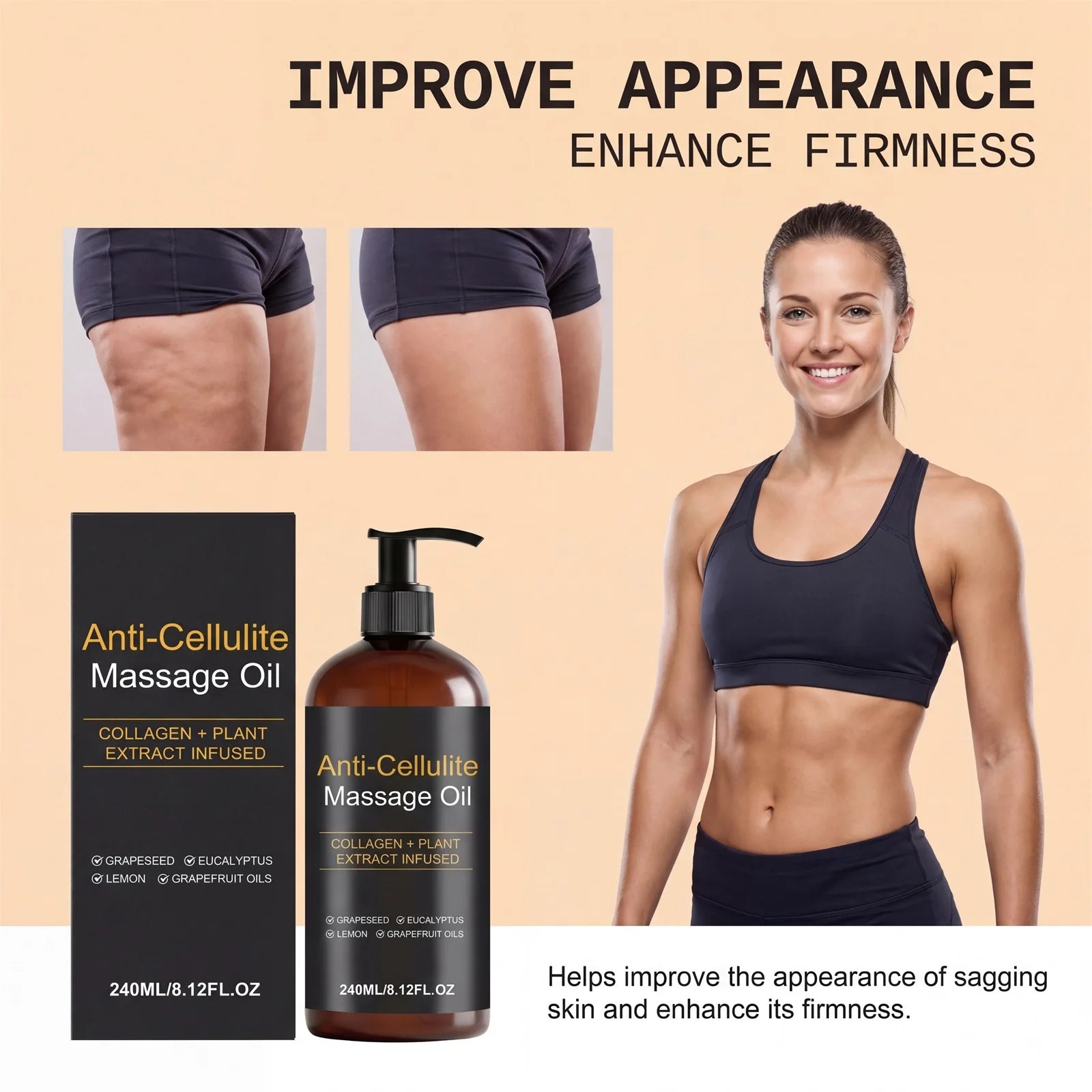 Firming Body Massage Oil with Collagen Anti Sagging Smoothing Cellulite Improve Skin Texture Refreshing Body Oil for Legs & Full Oasis Select
