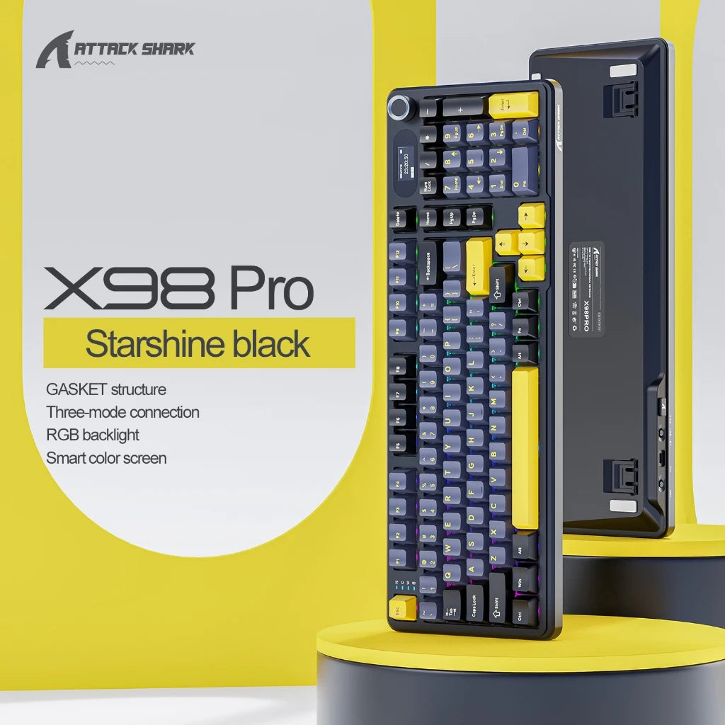 Attack Shark X98 Pro Mechanical Keyboard 3-Mode Wireless (BT/2.4G) Gasket Mount Hot-Swap RGB & TFT Screen | 4000mAh 80% Layout Oasis Select X98pro-Star Black