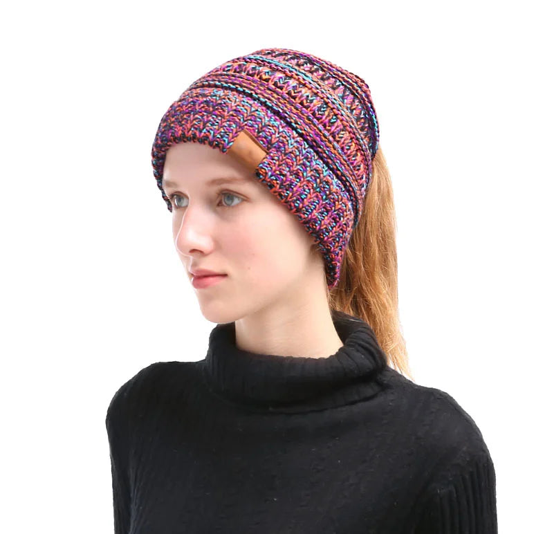 Colorful Knitted Hat, Empty Top, Fashionable Ponytail Hat, Autumn and Winter 3-Color Dome, Casual and Versatile Oasis Select 2