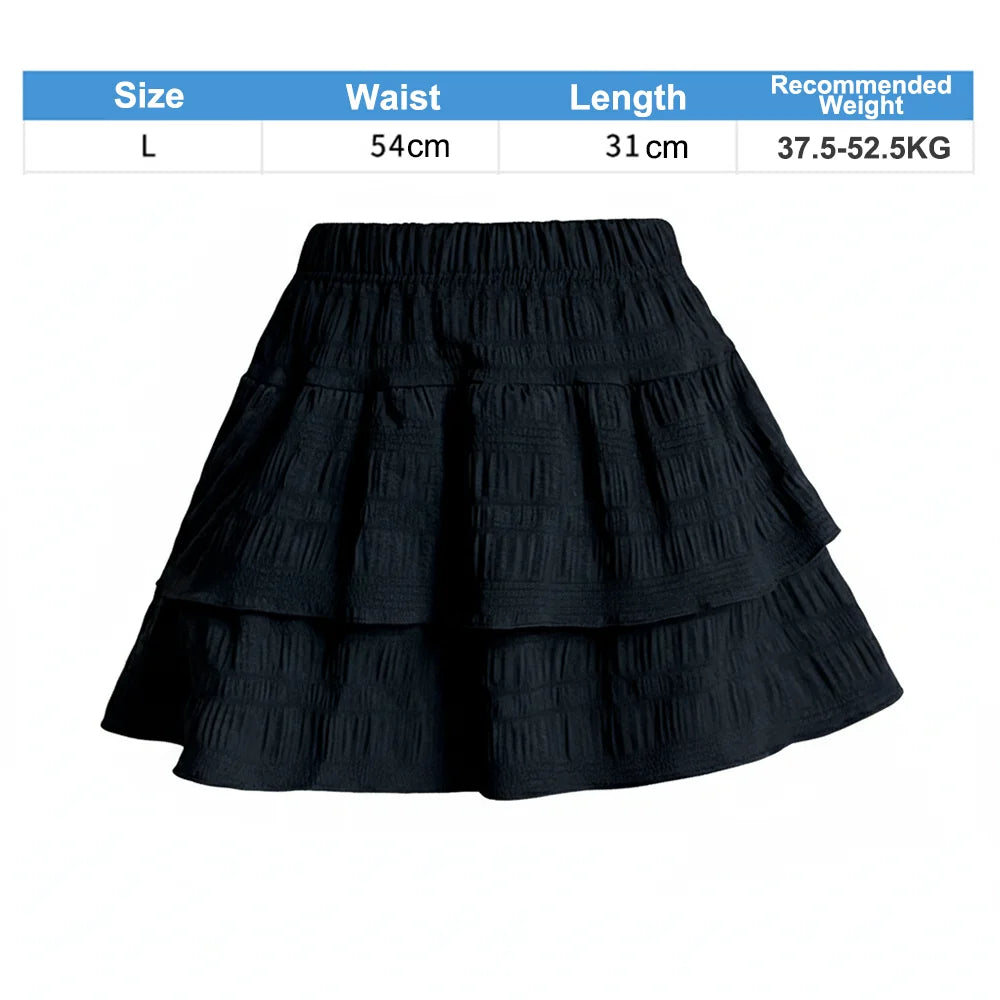 Fashion High Waist Lolita Shorts Skirt Kawaii Elastic Ruffle Skirt All-match Y2K Pleated Skirt for Women Girls Oasis Select Black-L L