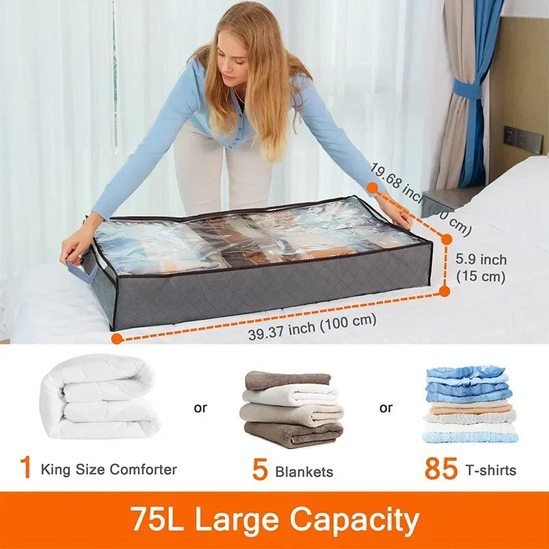Under bed Storage Bag For Portable Foldable Quilt Bags Wardrobe Clothes Organizer Storage Box Dustproof Organizer Large Capacity Oasis Select