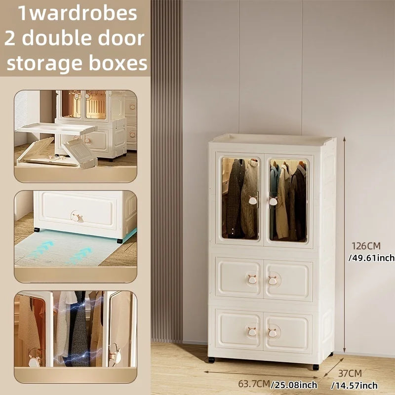 Foldable Storage Cabinet,Multi-Tier Heavy-Duty Organizer with Single/Double Door Design,Rolling Wheels for Living Room/Bedroom Oasis Select Tawny1L 2S