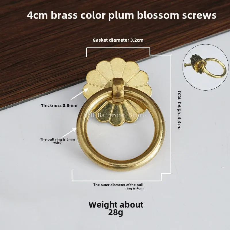 Antique Brass Ring Pull Knob | Vintage Cabinet Drawer Handle