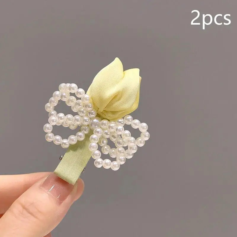 Tulip Pearl Hair Clips for Women & Girls – Set of 2 Hair Clip Oasis Select Yellow