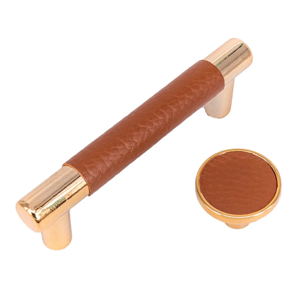 Dooroom Brass Furniture Handles Real Leather Nordic Simple Pulls Cupboard Wardrobe Dresser Shoe Box Drawer Wine Bar Cabinet Knob