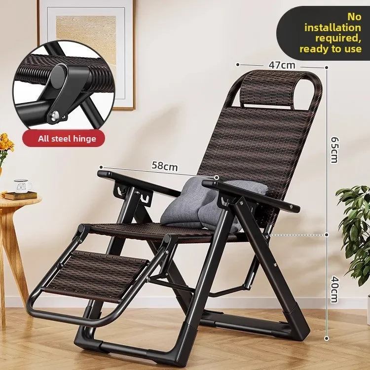 Rattan chair rattan woven folding lunch break recliner home leisure backrest elderly lazy chair durable nap bed folding chair Oasis Select Square tube-B
