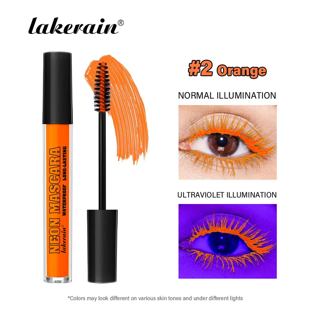 Fluorescence Mascara Waterproof Eyelash Long Lasting Fast Dry Colorful Neon Eyelashes Curling Lengthens Eye Lashes Cosmetics Oasis Select 2 orange