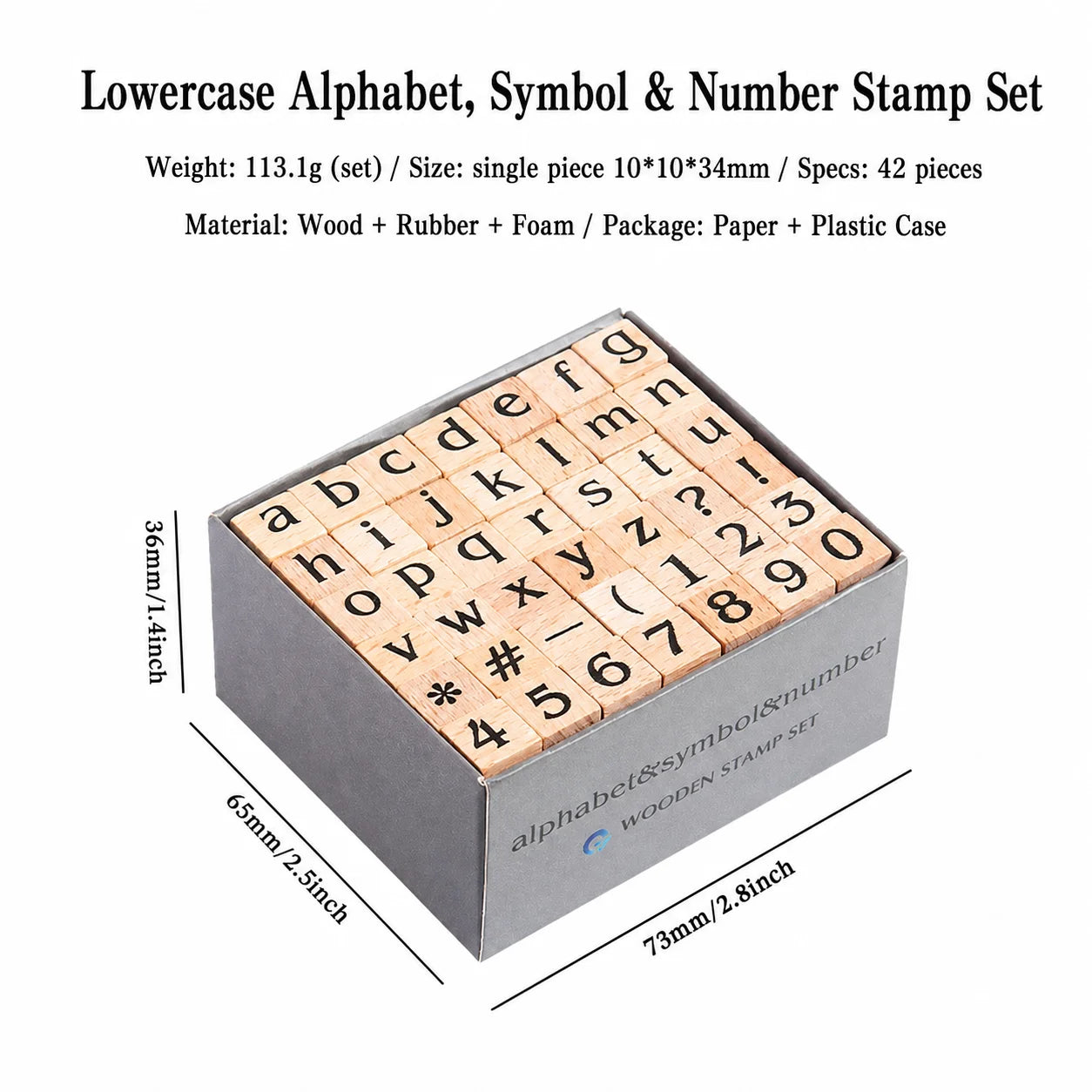 42-Piece Beech Wood Stamp Set – Letters, Numbers & Symbols
