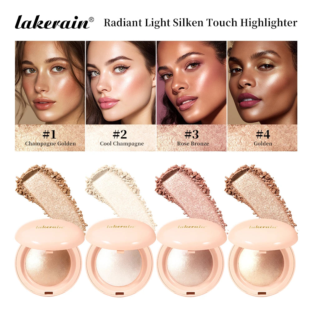 Silken Touch Highlighter Powder Long-Lasting Waterproof Highlighter Powder Glow Baked Shimmer Illuminator Contouring Glitter Oasis Select
