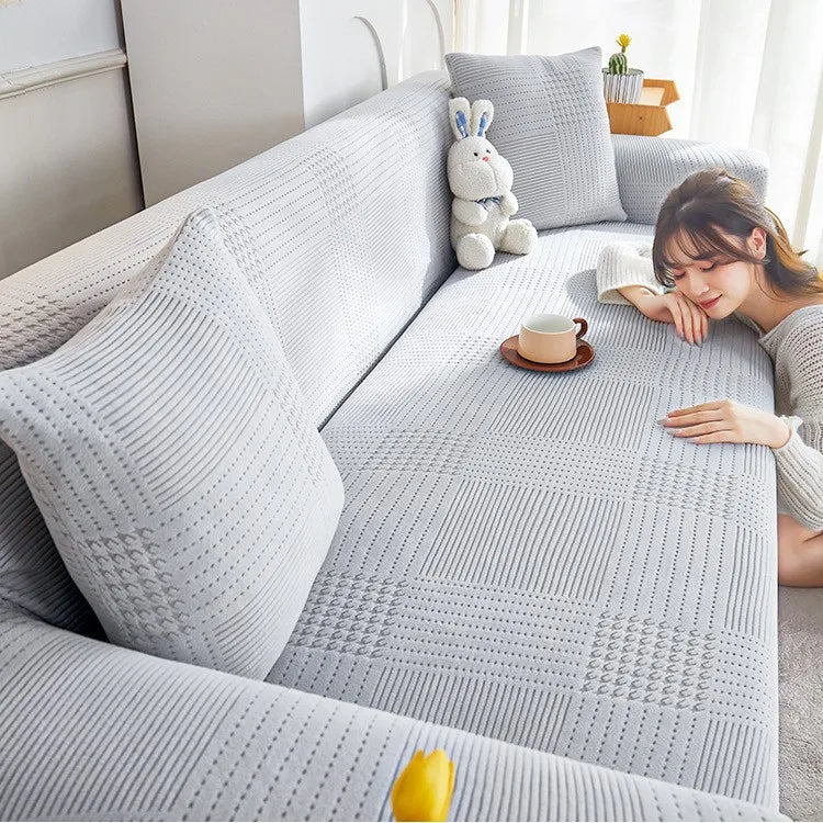 All-inclusive Universal Sofa Cover Anti-cat Scratch All-season Universal Lazy Sofa Blanket Full-cover L Shape Sofa Cover Oasis Select 5 people 305-360cm Light gray