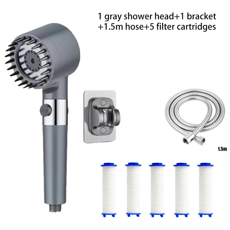 Four Modes Shower Filter Head Massage Showerhead Replete for Shower Knobs Bathroom Accessories Heads Showers Parts Fixture Home Oasis Select Grey suit E