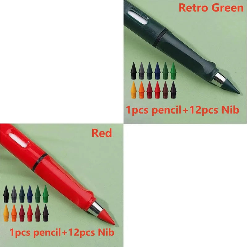 1/2set Kawaii 12 Colors Eternal Pencil No Ink Unlimited Pencils School Kids Art Painting Color Sketch Writing Stationery Oasis Select 2set mix 5