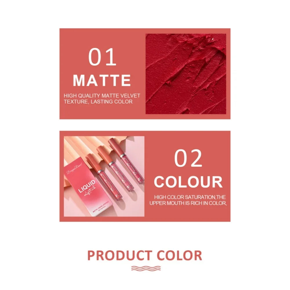 Dragon Ranee 3-Piece Velvet Matte Liquid Lipstick Set – Waterproof