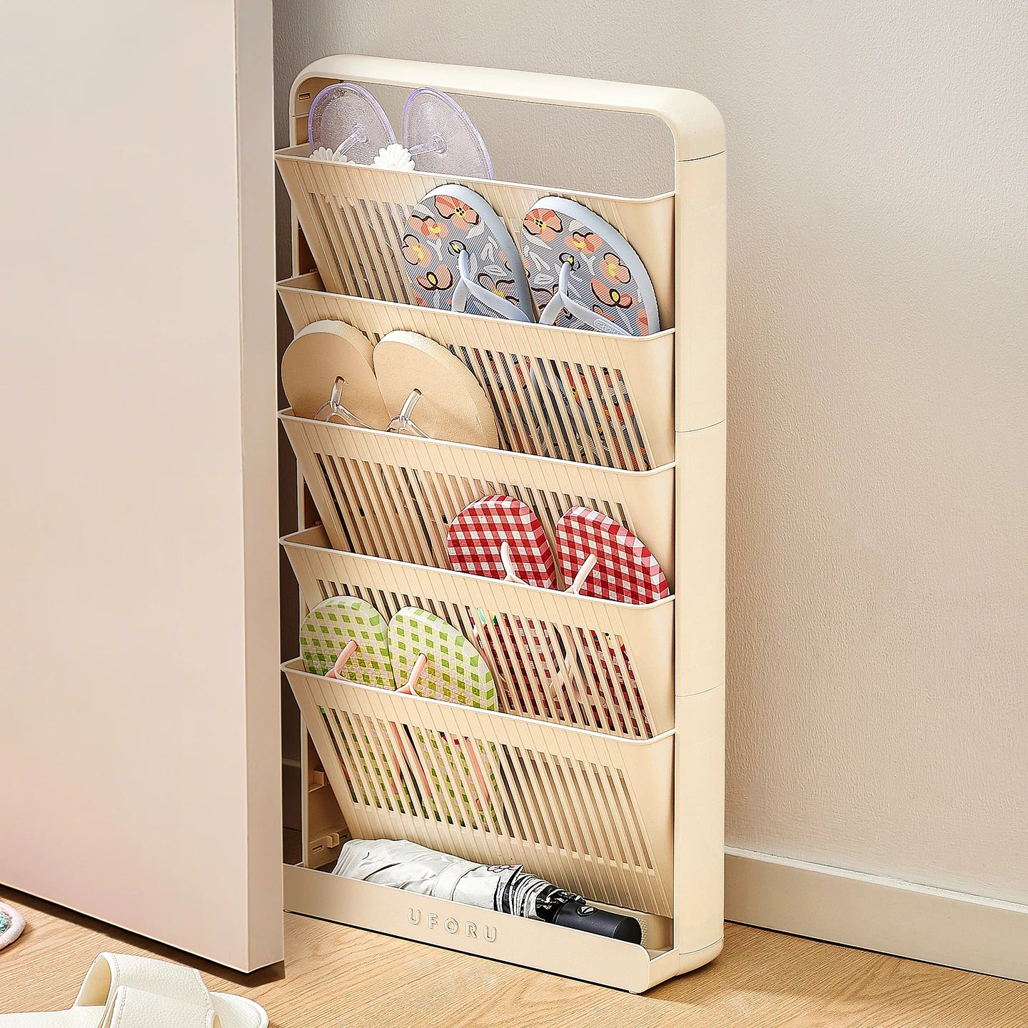 Shoe storage rack, space-saving multifunctional storage rack, suitable for living room, bedroom, also functions as a bookshelf. Oasis Select