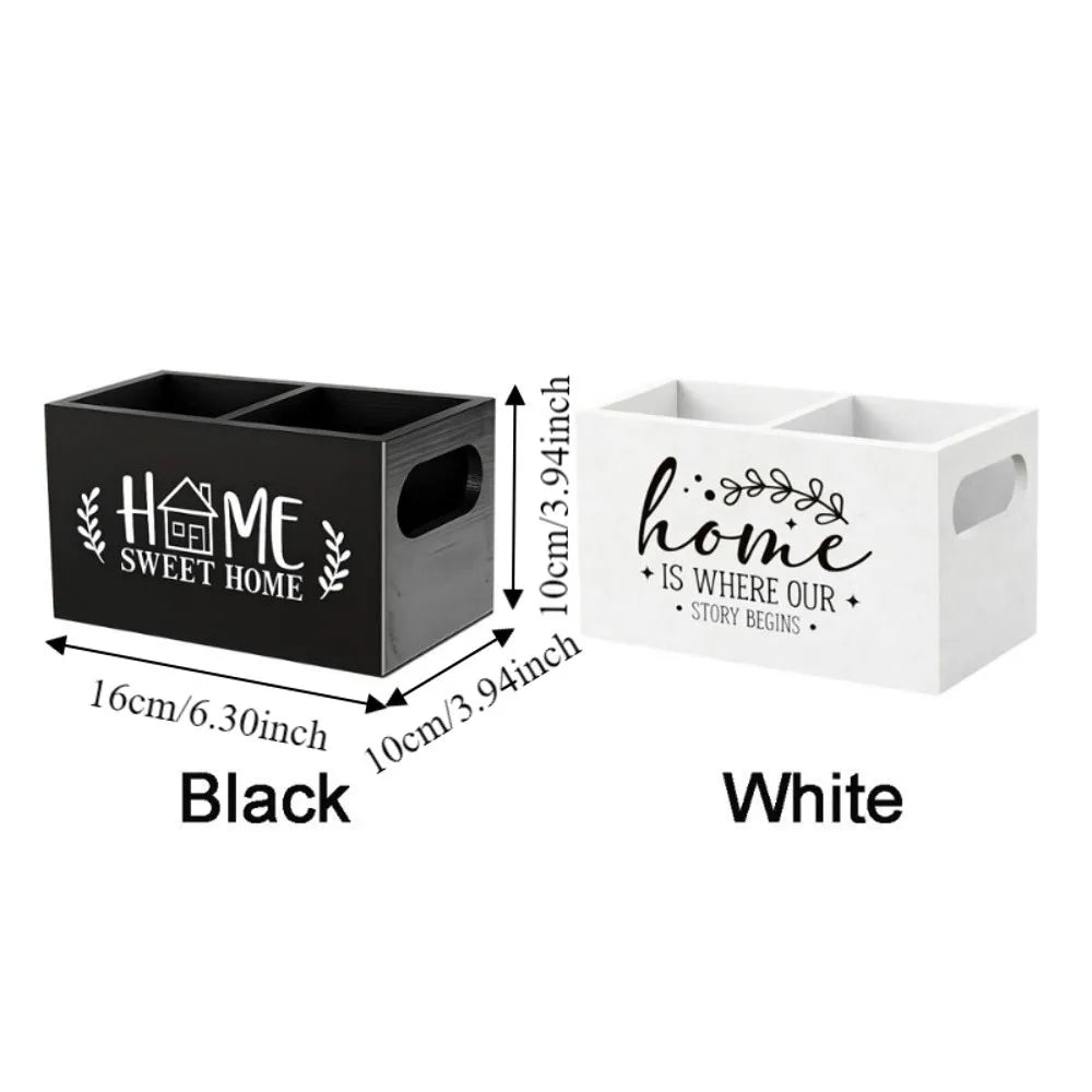Wooden Remote Control Storage Box – 2-Slot Desktop Organizer