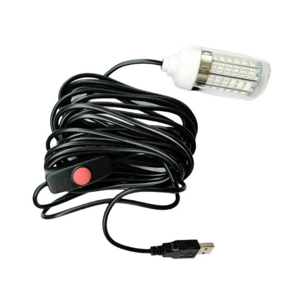 5V Underwater Fish Lure Lamp Green/white/blue/warm Light USB LED Fish Finder Light With 5m Line Raft For Night Fishing Parts Oasis Select blue.