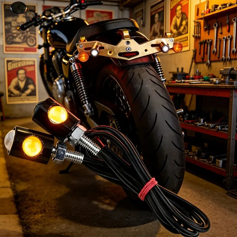 Motorcycle Signal Lamp Mini License Plate Light LED Eagle Eye Shape Turn Signal Indicator Tail Rear Light Brake Fog Lamp Bulb Oasis Select