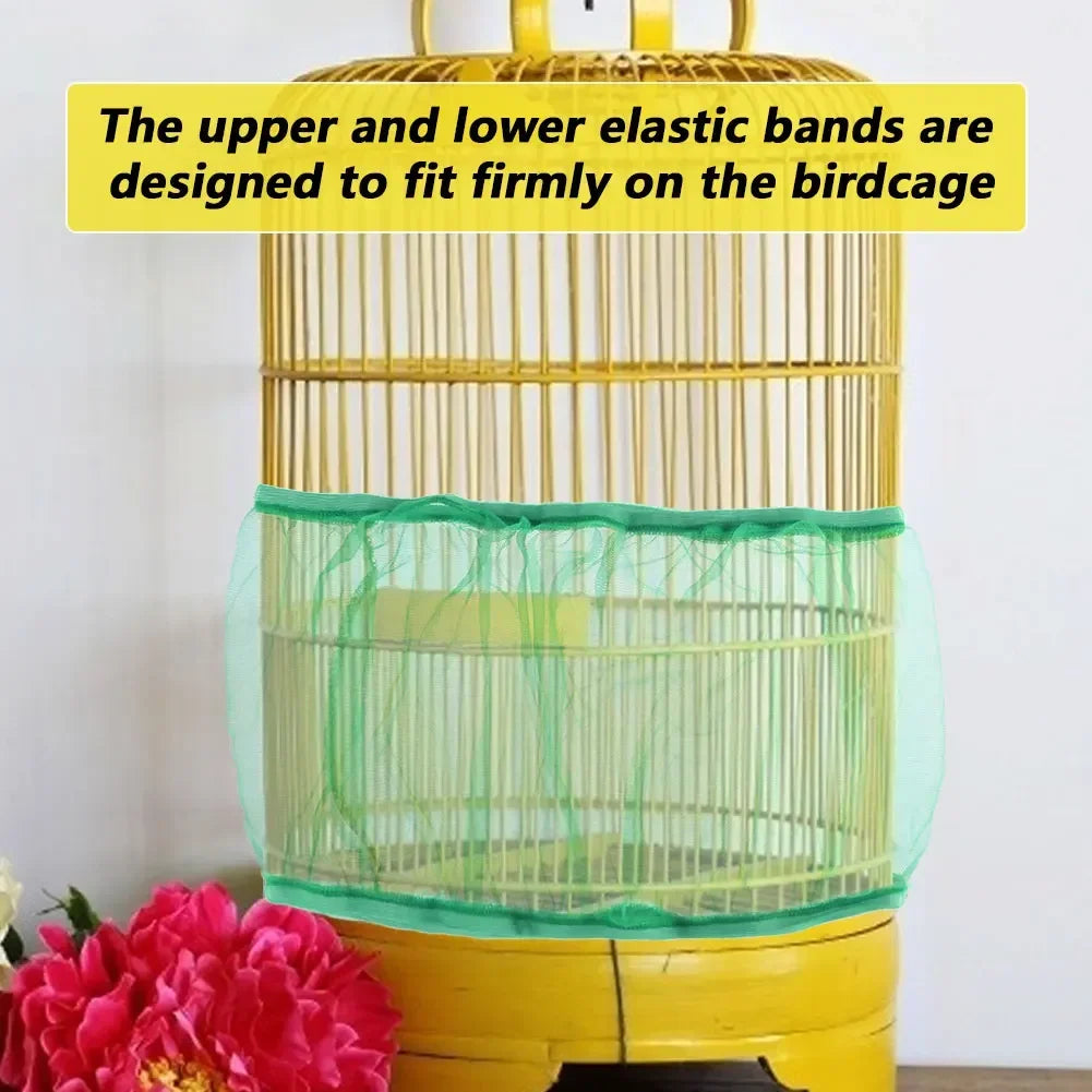 Mesh Bird Cage Cover Shell Skirt Net Easy Cleaning Catcher Guard Bird Cage Stretchy Mesh Parrot Bird Cage Net Jaula Para Pajaros Oasis Select