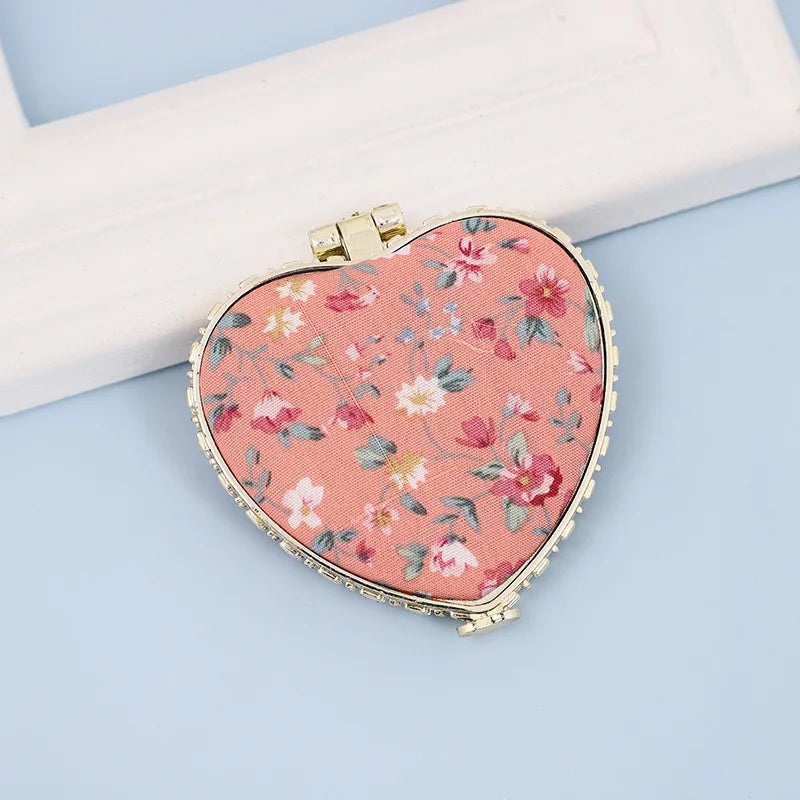 Pocket Floral Mirror Mini Makeup Compact Portable Two-side Folding Make Up Mirror Women Vintage Cosmetic Make Up For Gift Oasis Select Orange-B