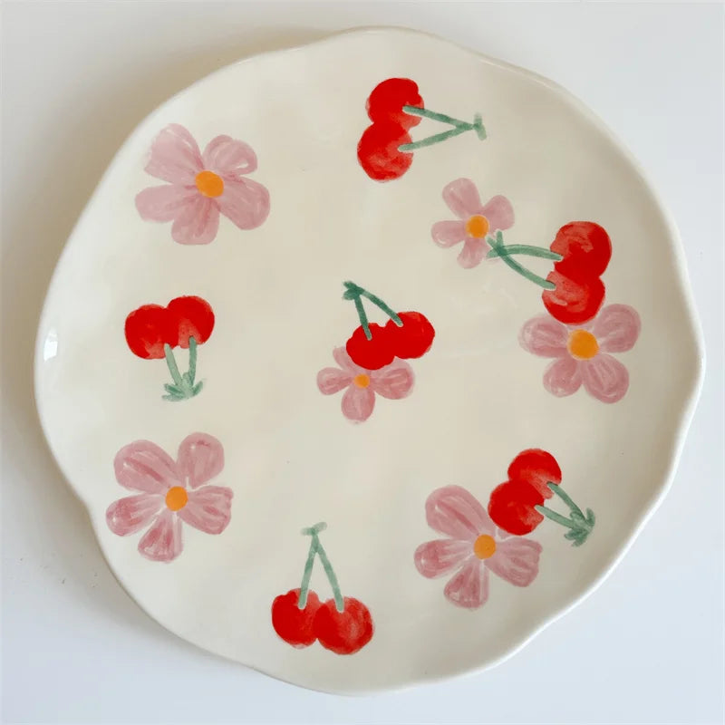 Ceramic Plate Flower Pattern Coffee Mug Set Painted Cute Girl Hand-painted Underglaze Color Gift Saucers for Festivel Present Oasis Select Pink-plate 210-300ml