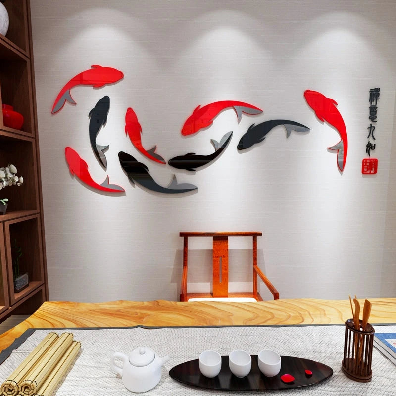 3d three-dimensional acrylic wall stickers living room TV background wall decoration layout 9 fish self-adhesive wall stickers Oasis Select