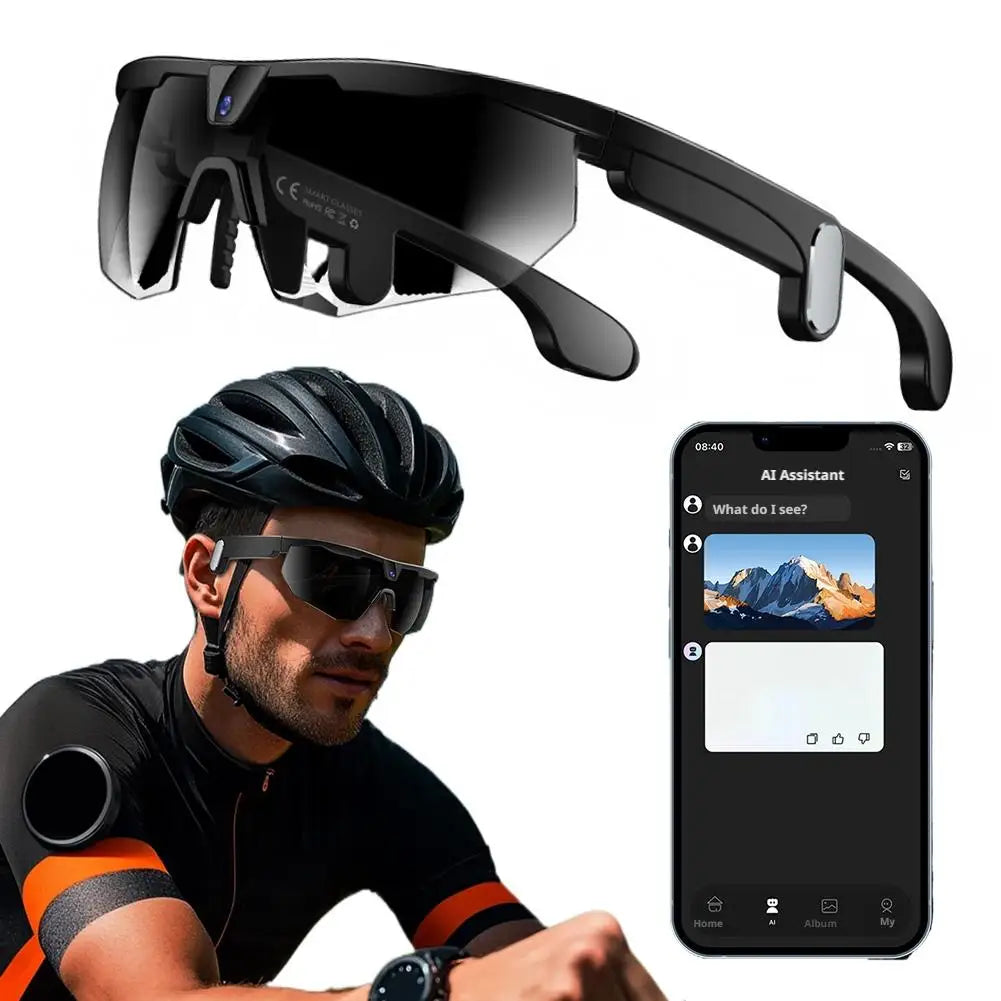 AI Smart Cycling Glasses - 8MP Camera, 1200P Video Record, Real-time Translation, BT Call Chat Cycling Sunglasses For Men Women Oasis Select