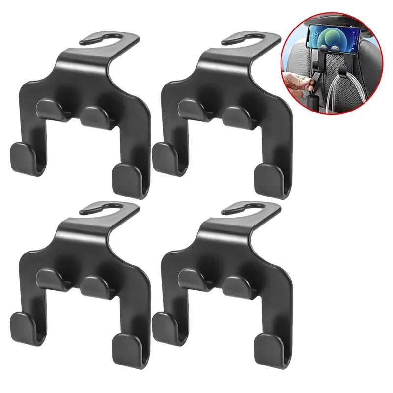 1/2/4/5Pcs Car Seat Headrest Hook 4 Pack Hanger Storage Organizer Universal for Handbag Purse Coat Fit Universal Vehicle Oasis Select 4pcs-Upgraded A
