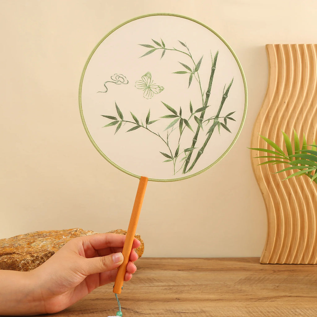 Chinese Style Silk Round Fan Double-sided Floral Embroidery Hand Fans with Tassel Summer Dance Fan For Women Wedding Home Decor Oasis Select