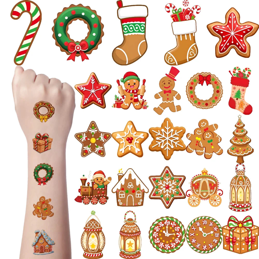 54pcs Christmas Gingerbread Man Temporary Tattoo Stickers