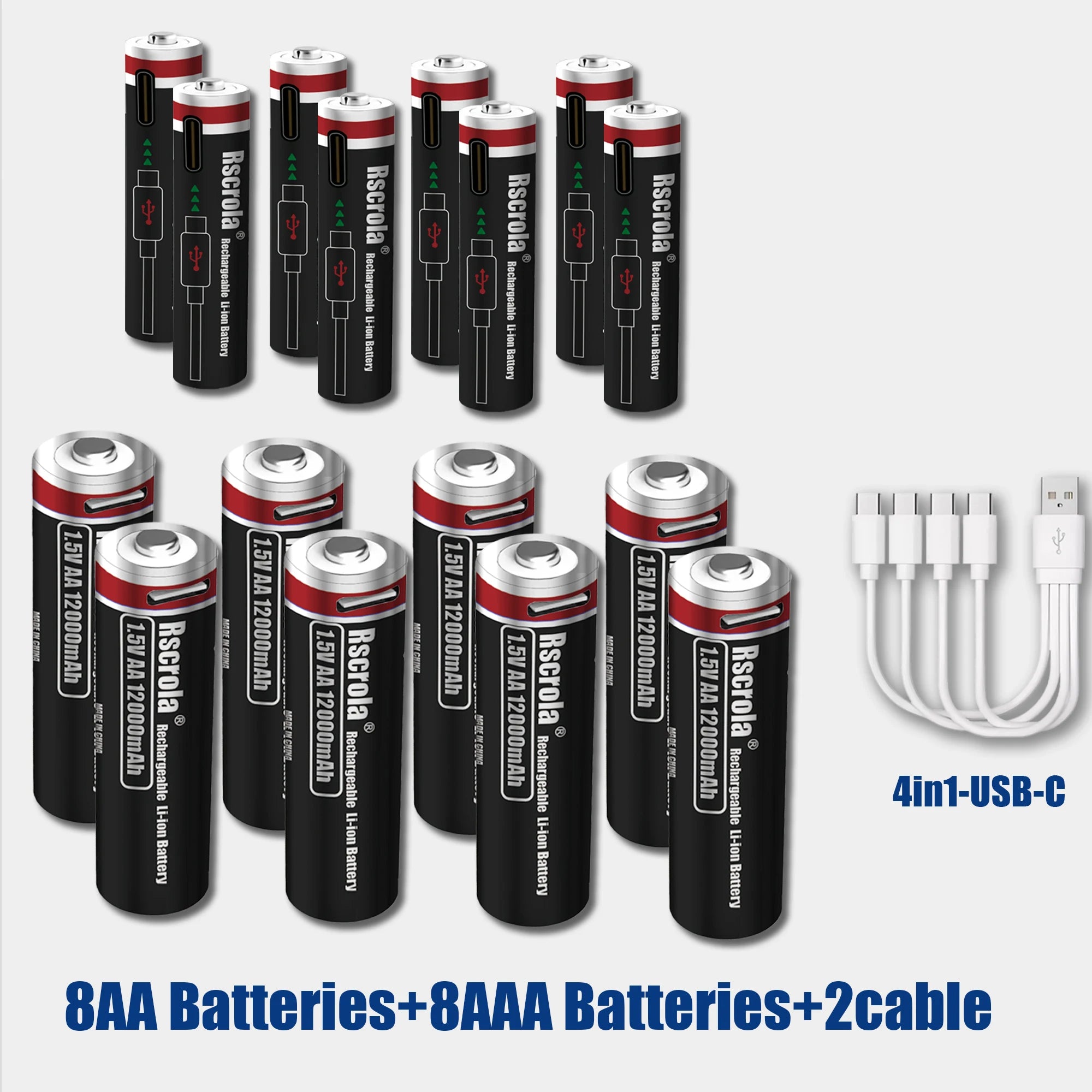 Li-ion AAA and AA Rechargeable Batteries USB Lithium-ion 3400mWh 12000mAh 1.5V AA Rechargeable Batteries+ 8000mAh 1.5V AAA Batte Oasis Select 8AA 8AAA 1.5V China Mainland