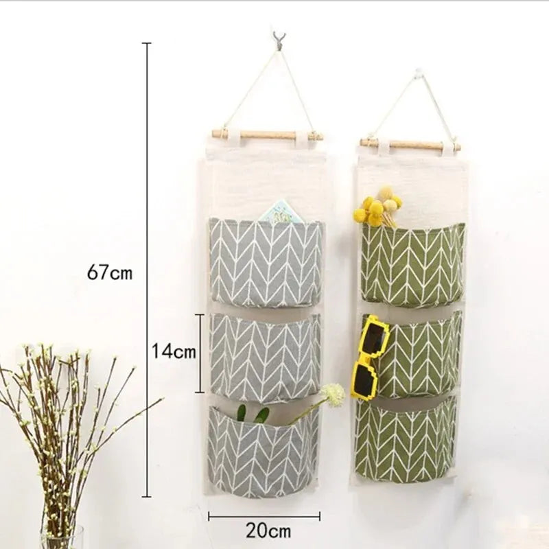 Cotton Linen Wall Hanging Storage Bag – 3-Pocket Organizer Wall Hanging Organizer Oasis Select