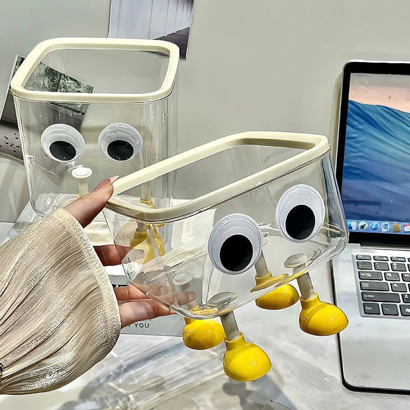 Cute Covered Desktop Trash Can – Transparent Plastic Desk Bin
