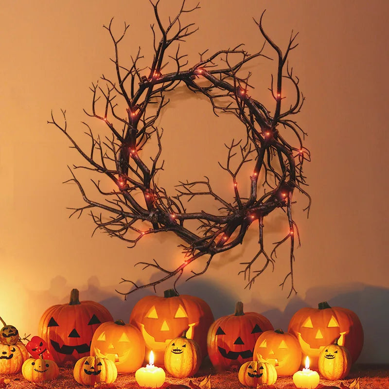 Halloween Horror Night Wreath Ghost Festival Bar Imitation Withered Vine Branch Wreath Black Withered Vine home accessories Oasis Select
