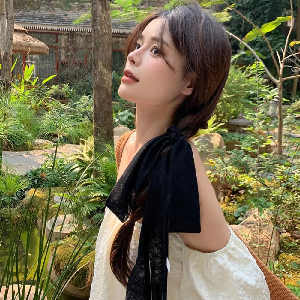 French Style Lace Long Scarf Dots Flower Elegent Hair Band Neckerchief Multi-functional Dressing Decoration Neck Strap Women Oasis Select