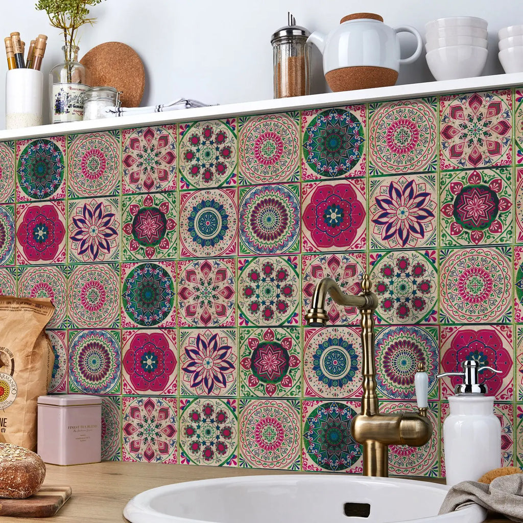Mandala Tile Self-adhesive Wall Paste Waterproof and Oil-proof Kitchen and Bathroom Wall Decorative Tile Paste Stickers Oasis Select