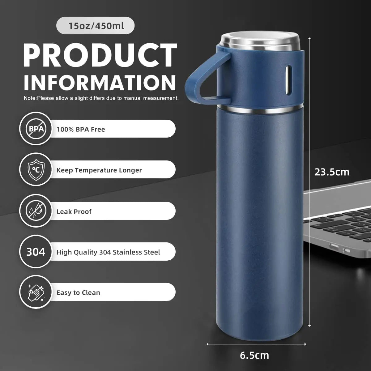 Coffee Thermos Stainless Steel Vacuum-Insulated Water Bottle, 500ml/16.9oz Insulated Bottle with Cup for Hot & Cold Drink Travel Oasis Select