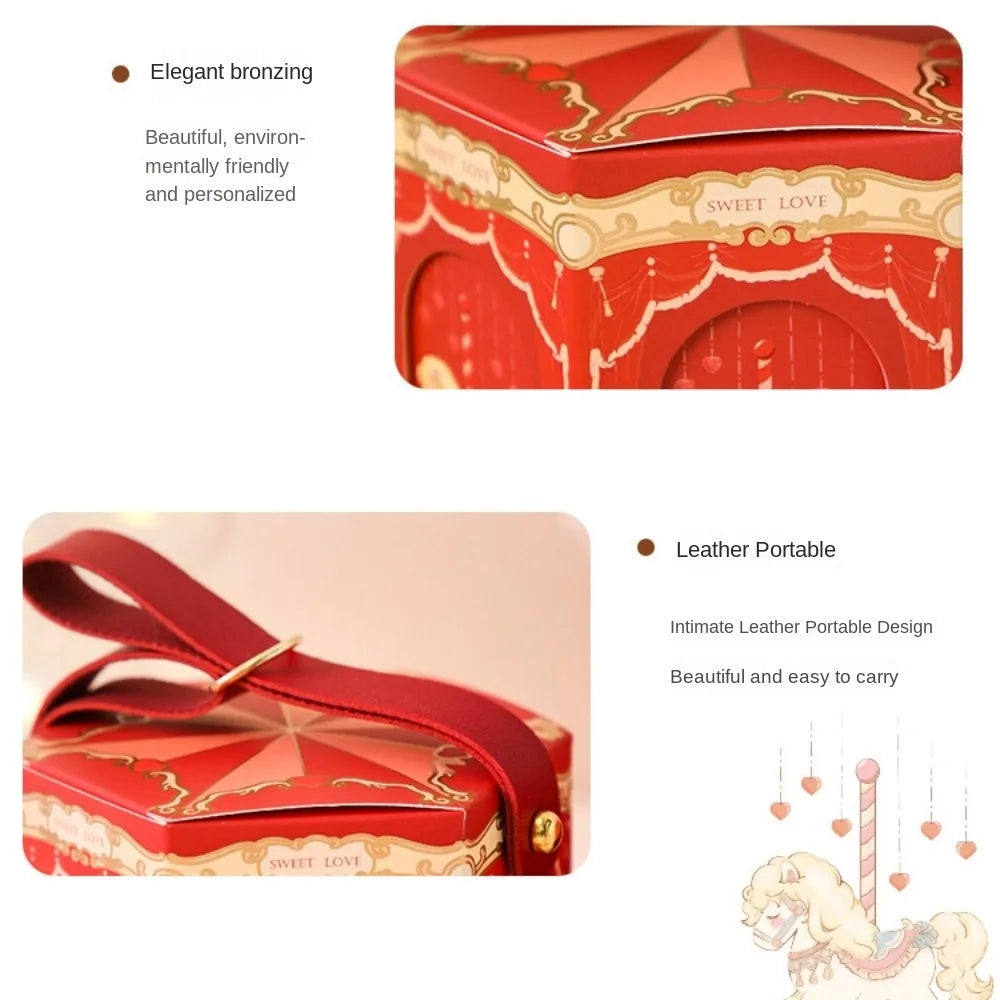 Beautiful Carousel Gift Box Leather Handle Wedding Candy Box Elegant Handheld Gift Bag Birthday Candy Tote Bag Decoration Oasis Select