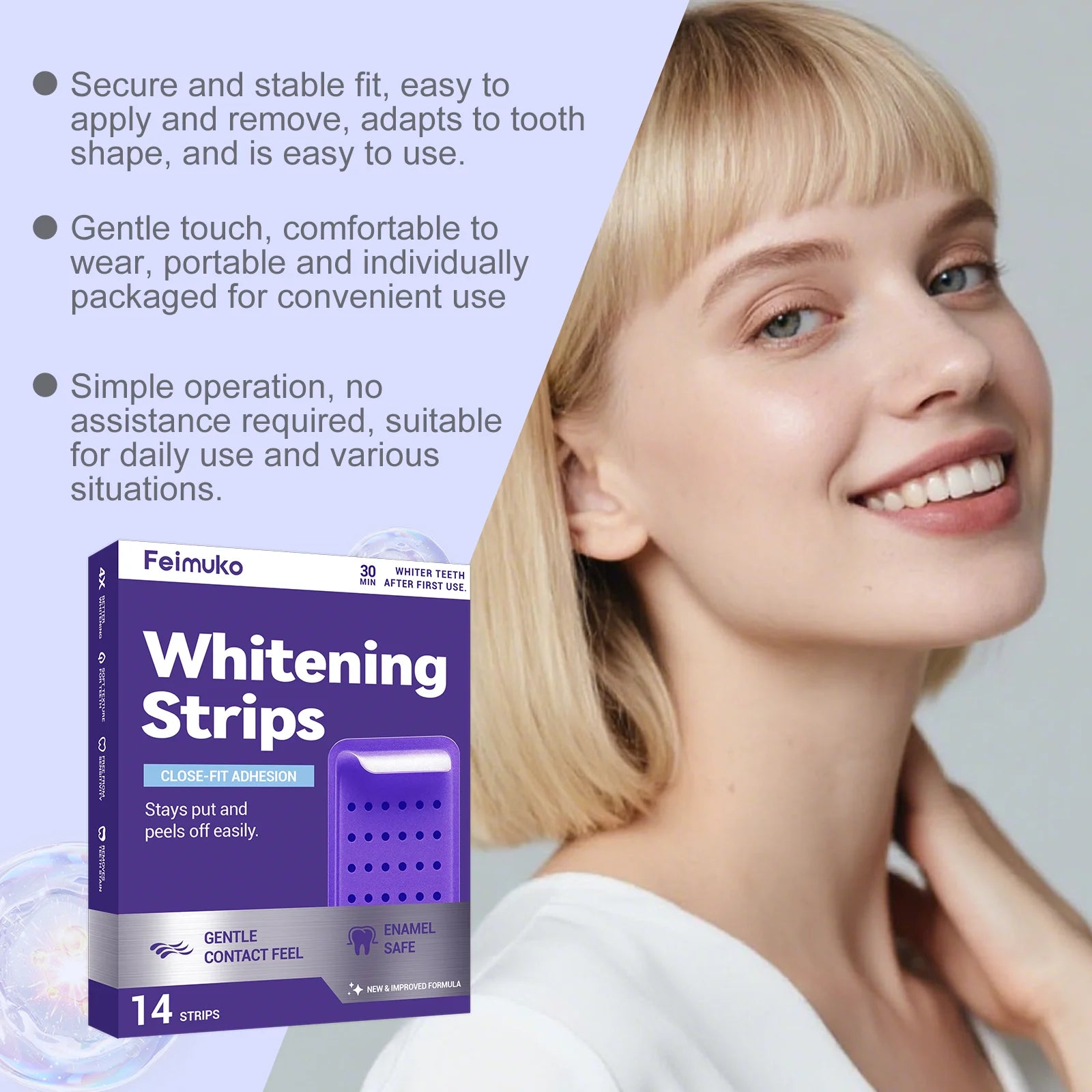 Purple Teeth Brightening Strips – Mint, Enamel Safe | 14 Strips