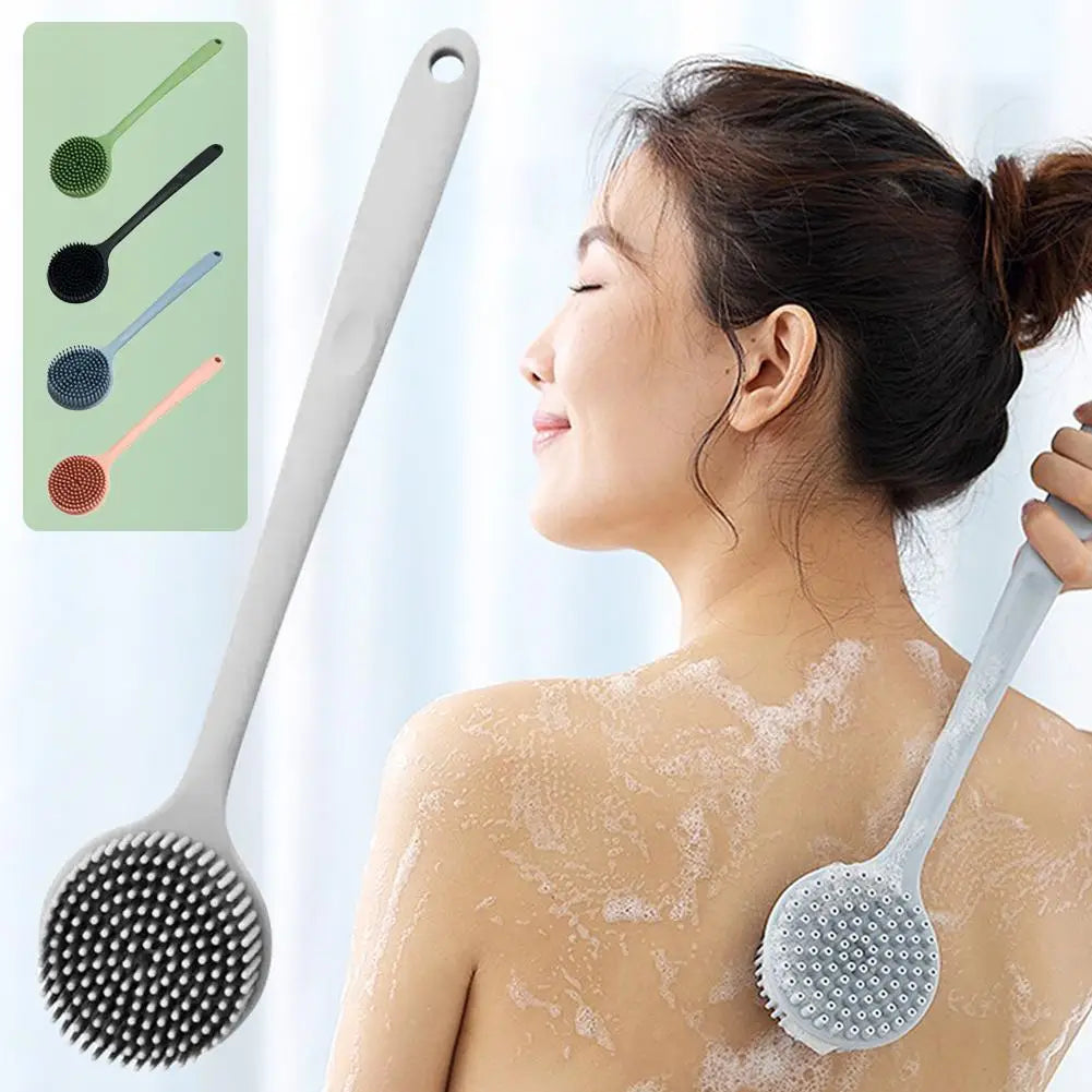 Long-Handle Silicone Bath Brush – Double-Sided Body Scrubber