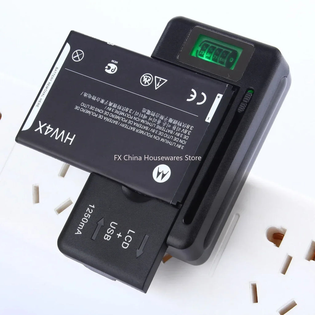 Universal LCD Battery Charger with USB Port, 32-55mm Adjustable, For Cell Phone & Camera Batteries, US/UK/EU Plug Oasis Select