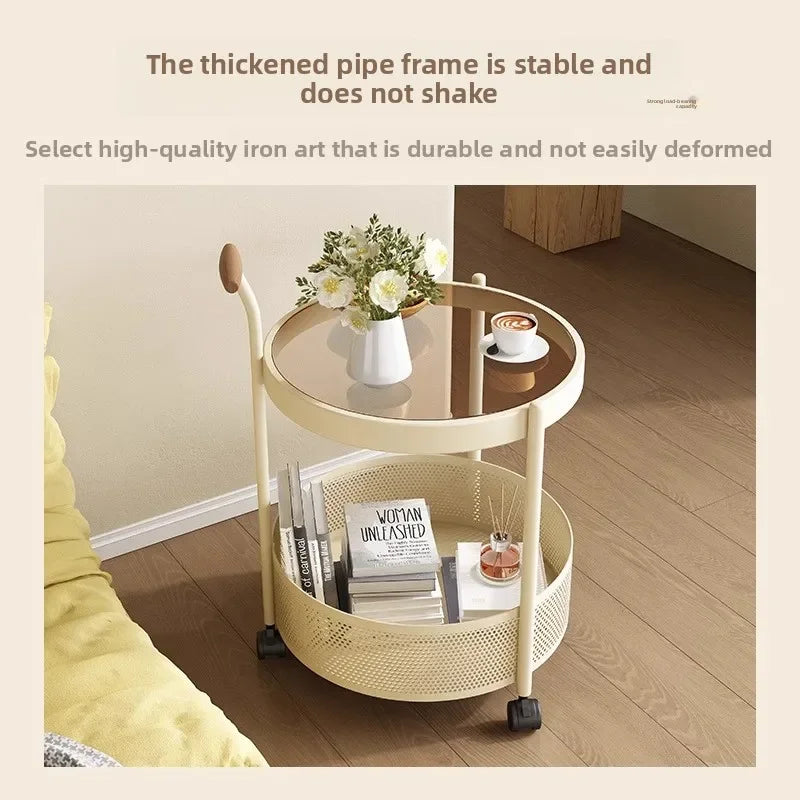 Multi-functional French light luxury movable glass trolley side table living room sofa small coffee table bedroom bedside table Oasis Select