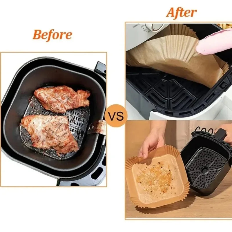 Air Fryer Paper Liners Disposable Oil-Proof Waterproof Baking Paper Round Square And Rectangle Parchment Kitchen Party Supplies Oasis Select