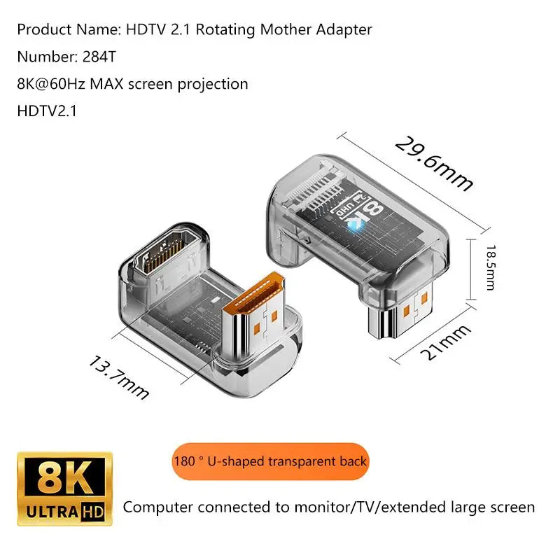 HDMI 2 1 Male Female Adapter 8K 60Hz Connector Up Down Angle 90 270