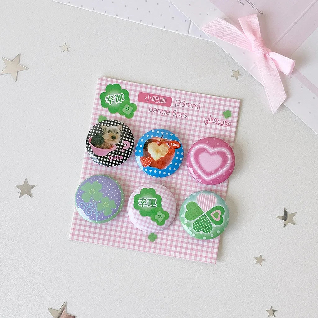 6Pcs/Set Kawaii Ins Style Mini Badge Pins Cute Printed Round Brooch for Backpack Clothing Hat DIY Decoration Stationery Gifts Oasis Select Color 2